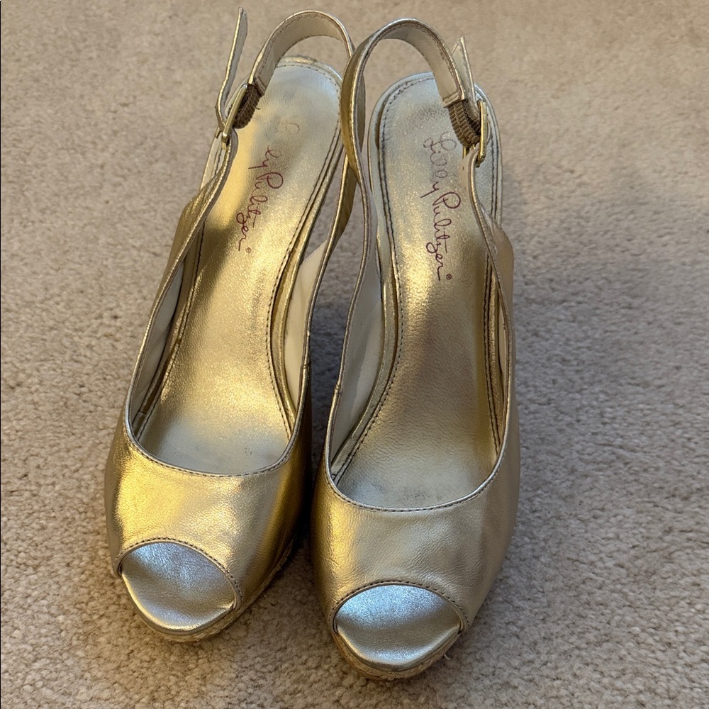 Lilly Pulitzer Metallic Gold Peep-Toe Heels